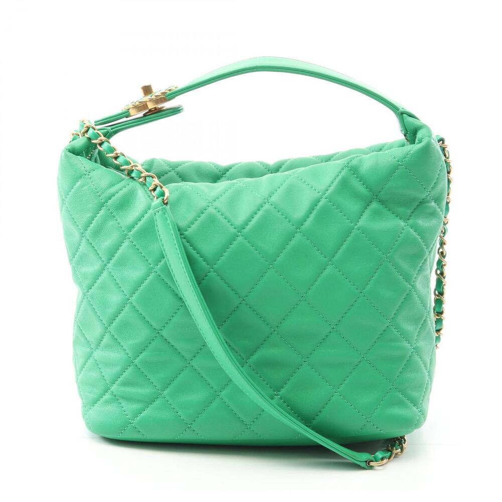 Chanel Matelasse Hobo Bag Shoulder Lambskin Leather Green